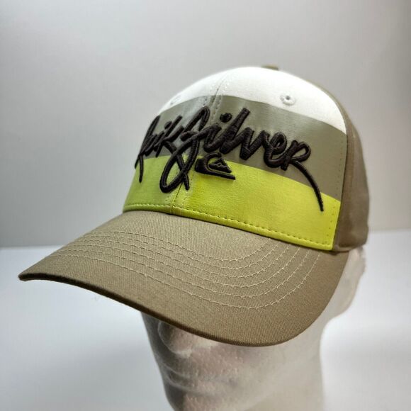 Quiksilver Skate Surf Stretch Hat One Size Logo Retro Beige Neon Colorblock - Picture 1 of 8